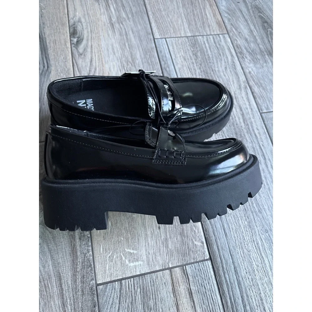 Madden NYC Coin Loafer Womens 6‎ Black New Chunky Lug Platform Penny Shoe